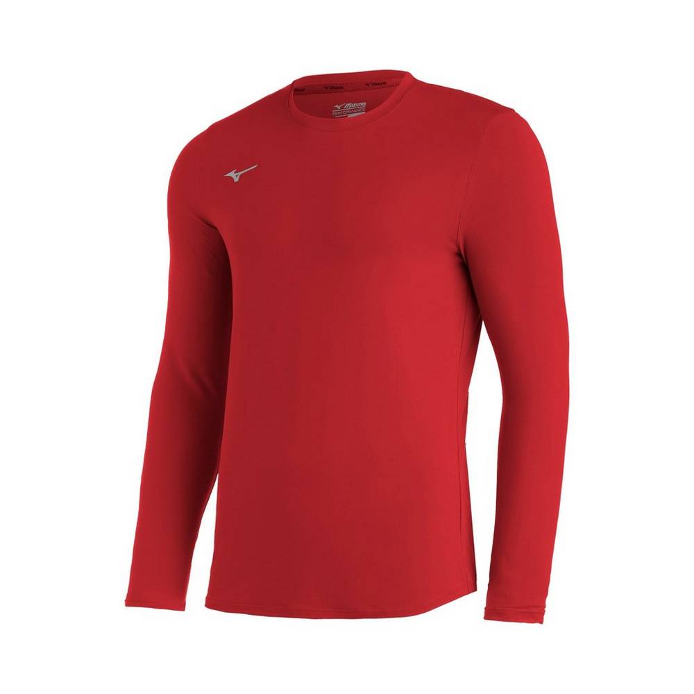 Mizuno Men's Comp Diamond Long Sleeve Crew Baseball Tops Red (350638-ABW)